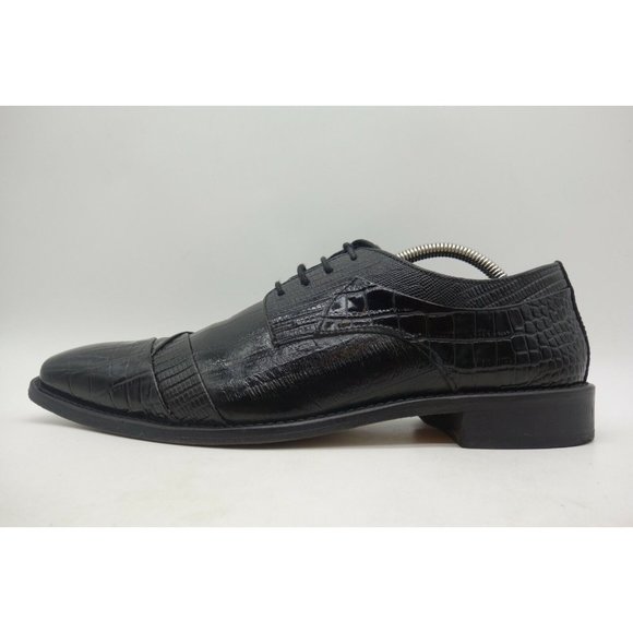 Stacy Adams Black Reptile Eel Print Leather Cap Toe Oxfords Shoes Men\'s 9.5 W main image 6